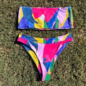 👙🚨 Swimsuit Clearance! Multicolored Bandeau and High Waisted Suit